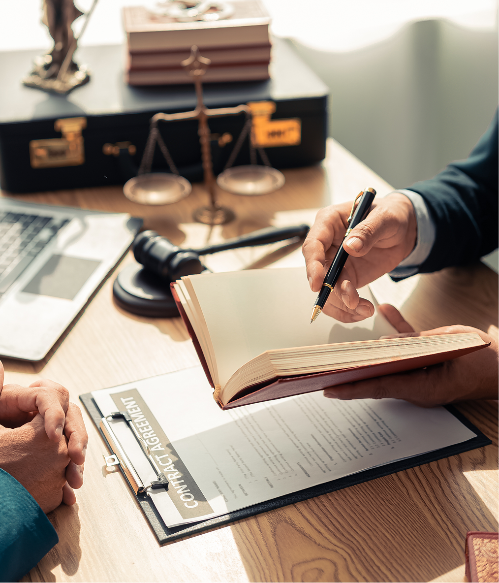 Legal consultation with contract and gavel