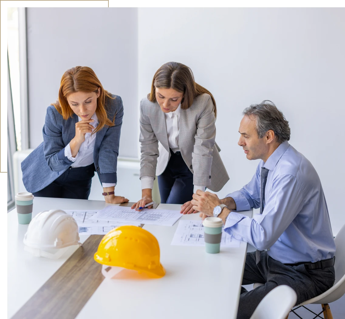 Team discussing construction plans